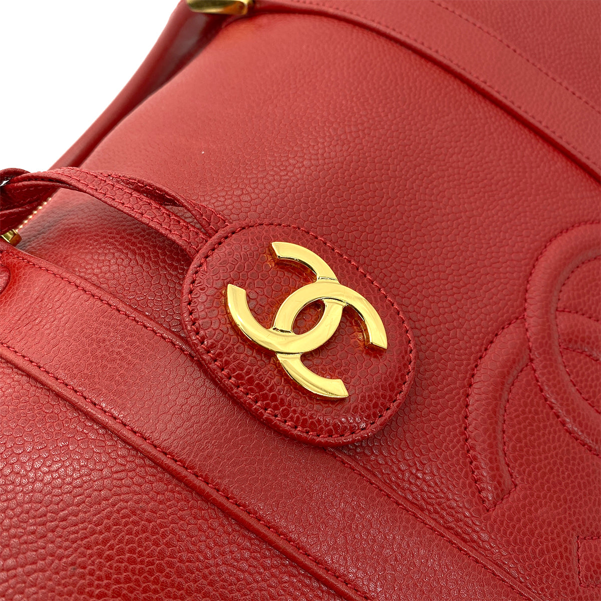 CHANEL VINTAGE BOSTON HAND SHOULDER BAG RED CAVIAR SKIN 90251848