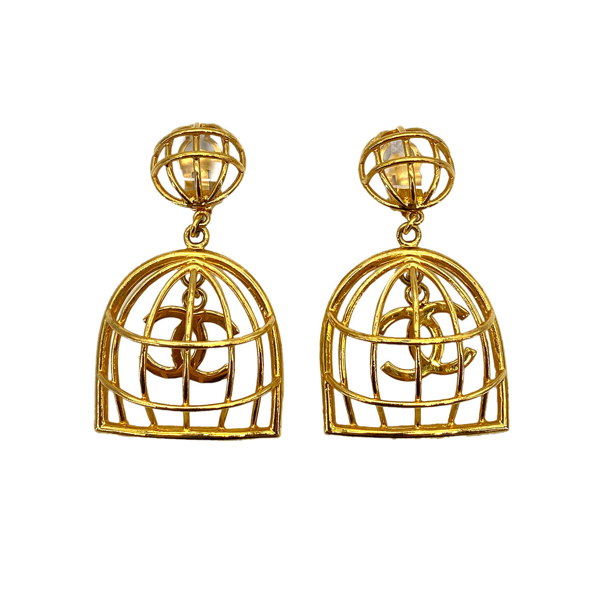 CHANEL VINTAGE EARRINGS BIRDCAGE COCOMARK ACCESSORY 93A 90251993