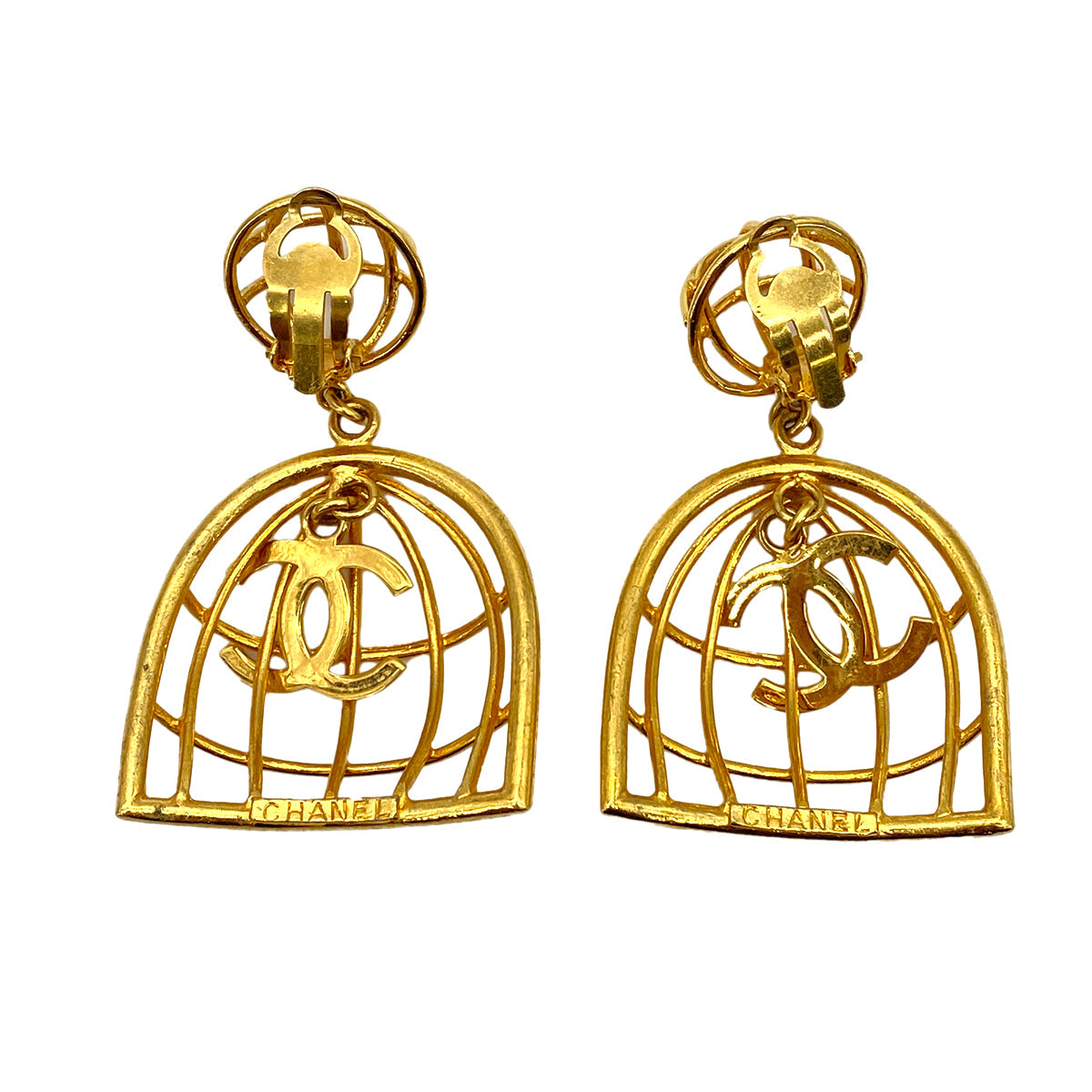 CHANEL VINTAGE EARRINGS BIRDCAGE COCOMARK ACCESSORY 93A 90251993