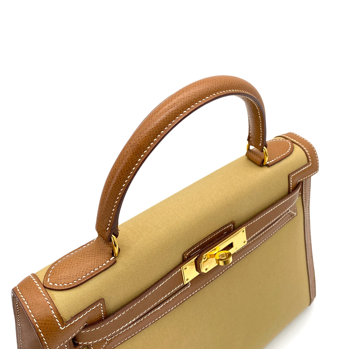 Hermes Vintage Kelly 28 Sellier Gold Courchevel Toile GHW #Y 90252001