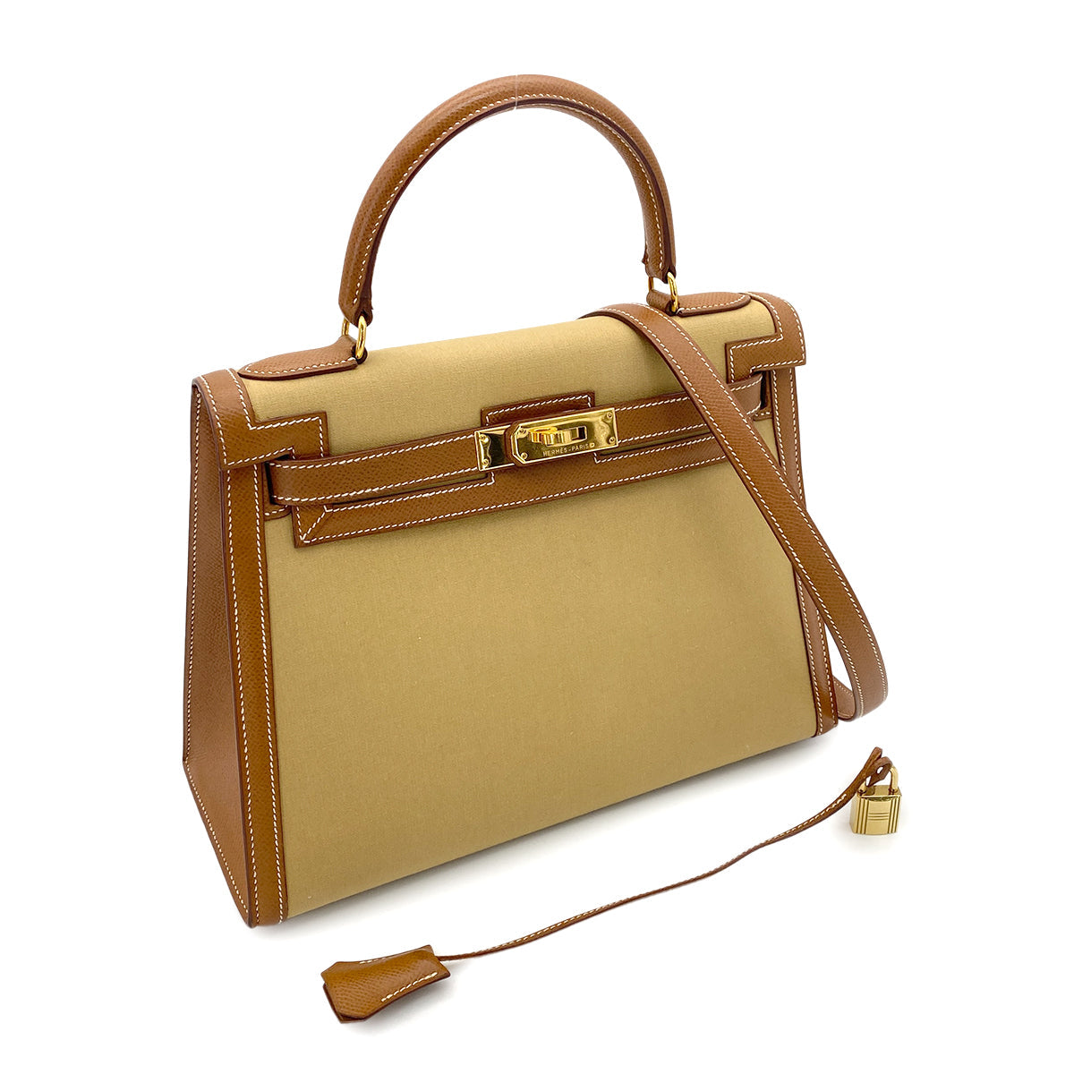 Hermes Vintage Kelly 28 Sellier Gold Courchevel Toile GHW #Y 90252001