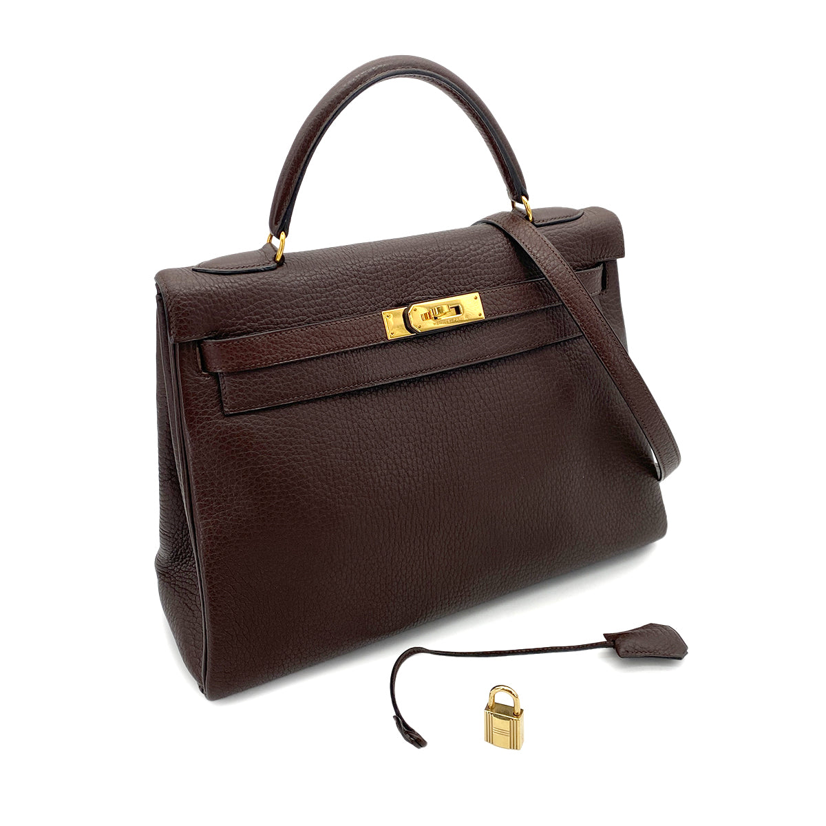 HERMES VINTAGE KELLY 32 RETOURNE EBENE TOGO GHW #V 90252014