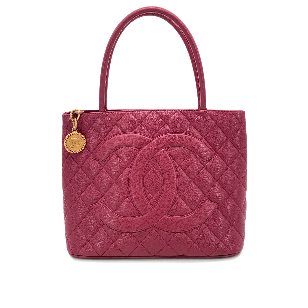 CHANEL VINTAGE MEDALLION TOTE BAG BURGUNDY CAVIAR SKIN 90252539