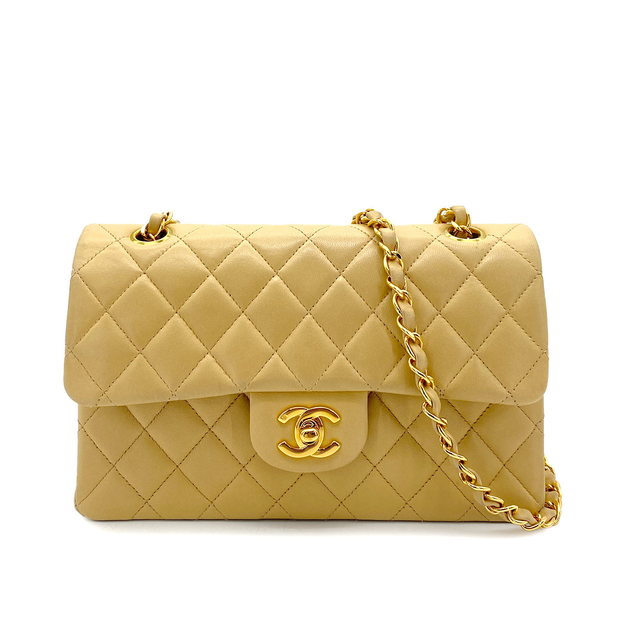 CHANEL VINTAGE CLASSIC FLAP SMALL CHAIN SHOULDER BAG BEIGE LAMB SKIN 90252548