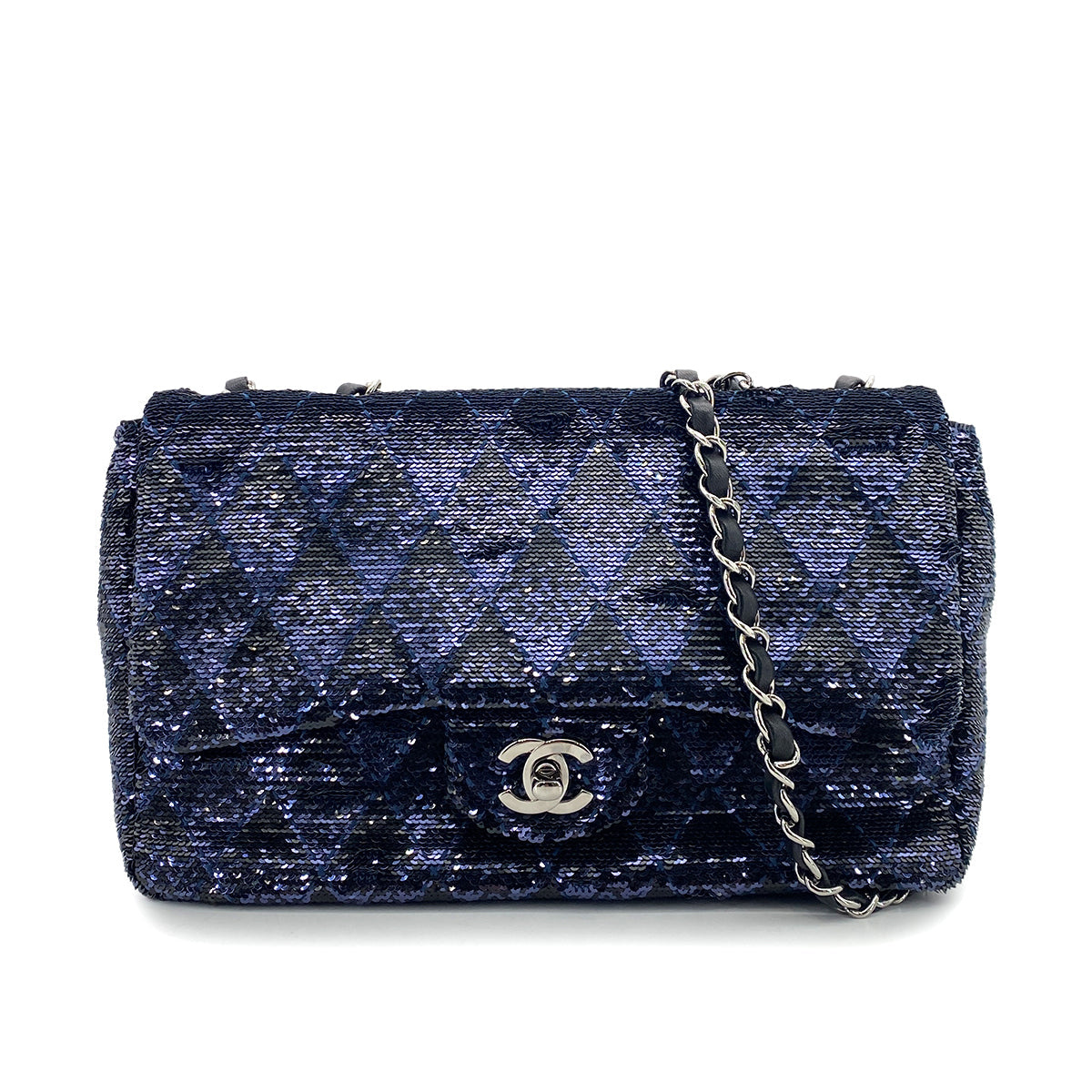 Chanel Single Flap Black Navy Sequins SHW #24 90252966