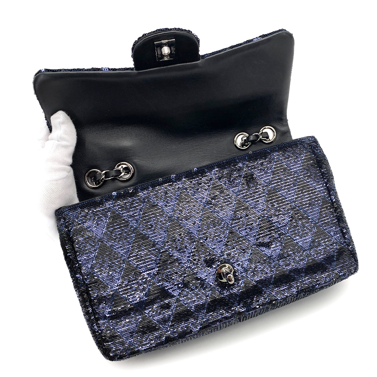 Chanel Single Flap Black Navy Sequins SHW #24 90252966