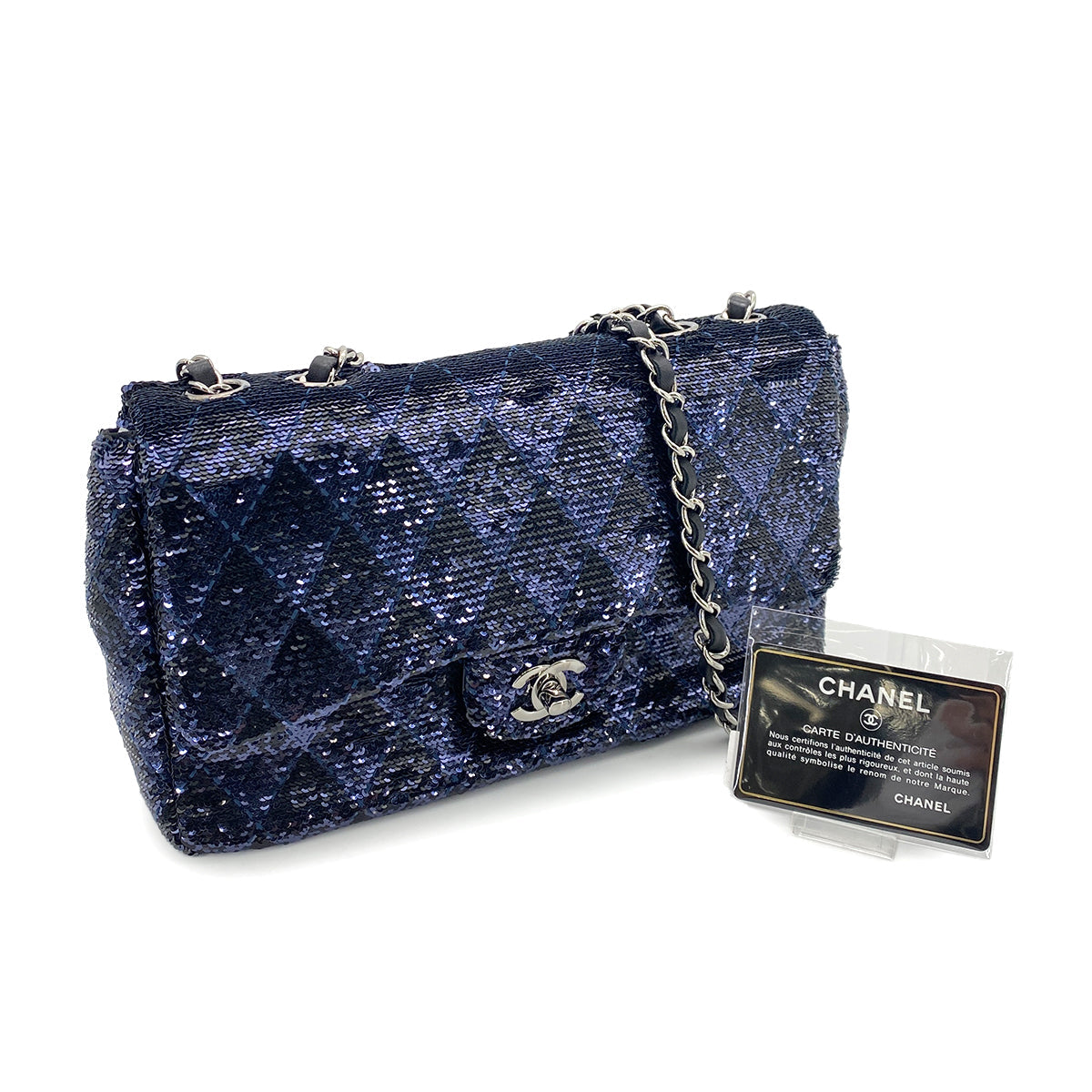 Chanel Single Flap Black Navy Sequins SHW #24 90252966