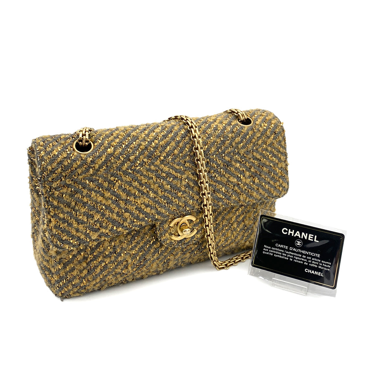 Chanel Vintage Classic Flap Medium Beige Gray Tweed GHW #6 90252982