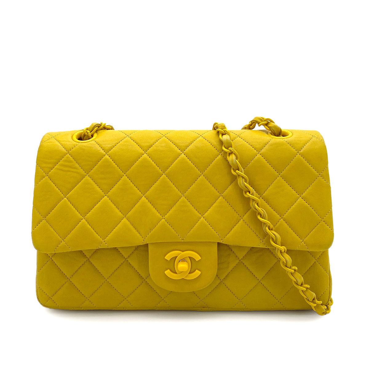 Chanel Vintage Classic Flap Medium Yellow Lambskin GHW #4 90252985