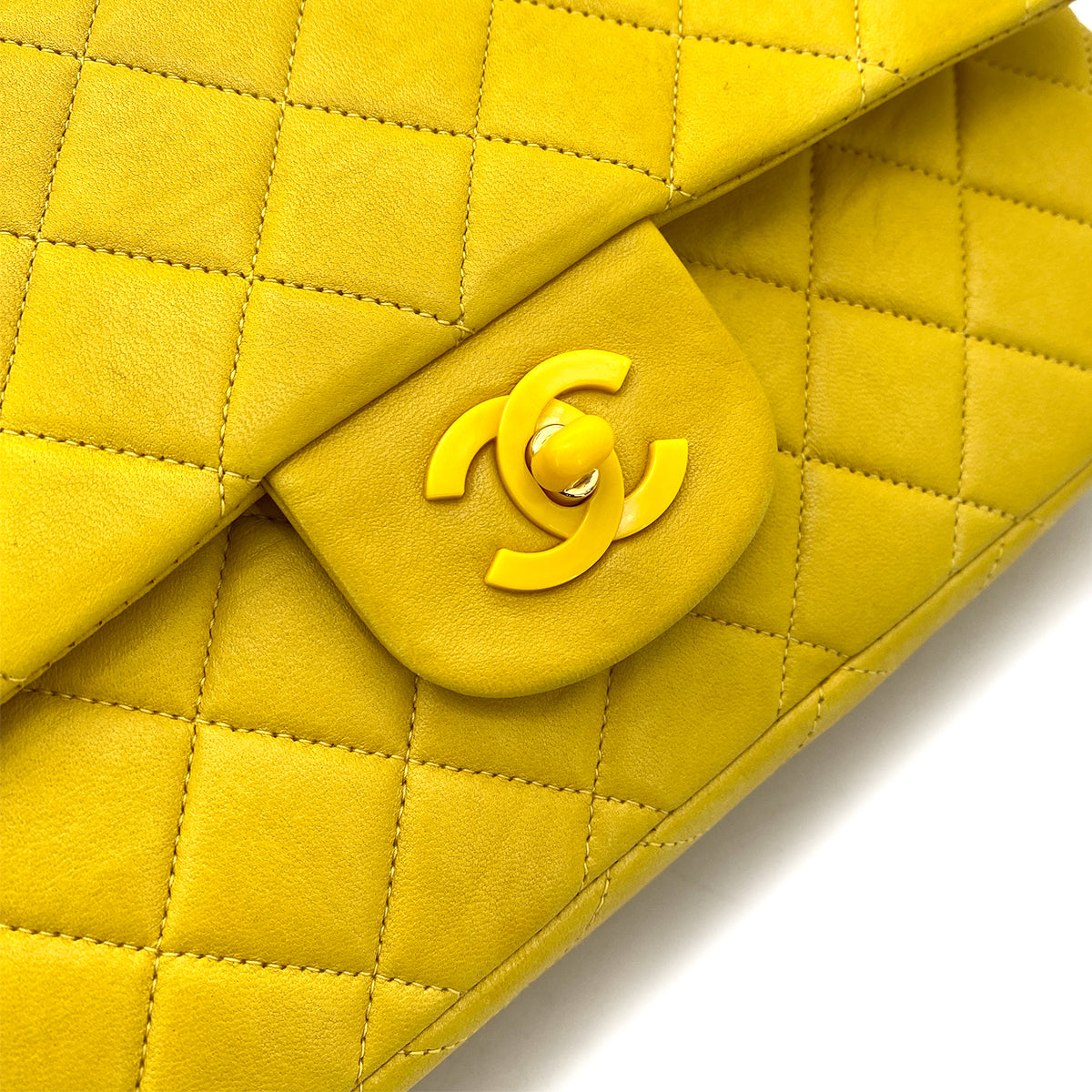 Chanel Vintage Classic Flap Medium Yellow Lambskin GHW #4 90252985