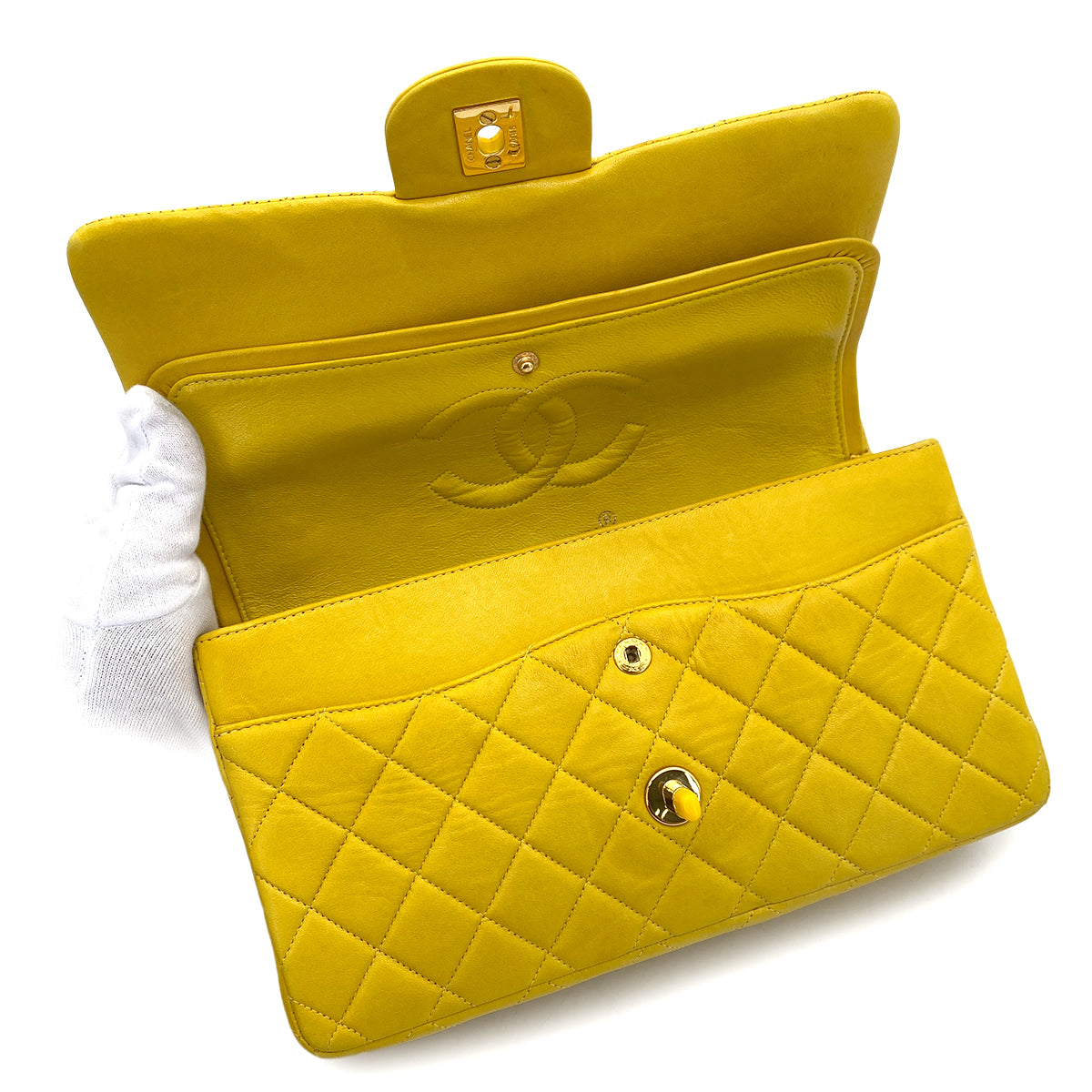 Chanel Vintage Classic Flap Medium Yellow Lambskin GHW #4 90252985