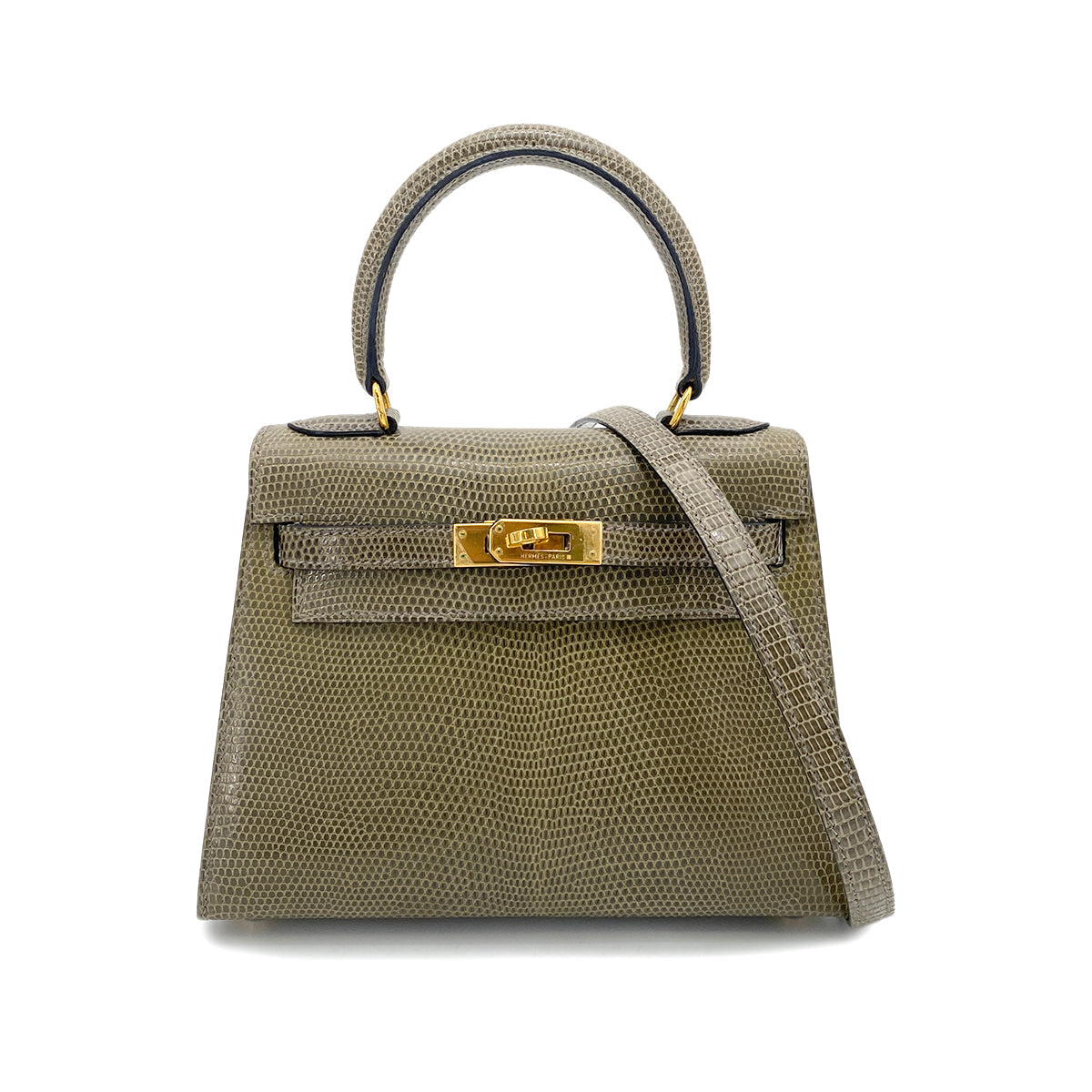 Hermes Vintage Kelly 20 Khaki Lizard GHW #J 90253382