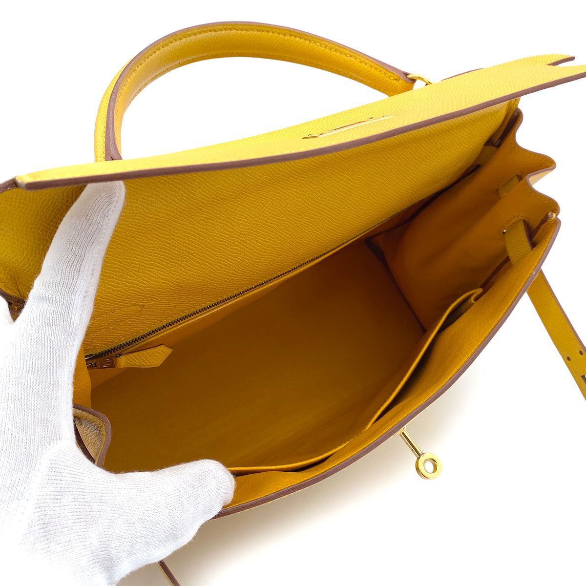 HERMES KELLY 32 RETOURNE JAUNE COUCHEVEL HAND SHOULDER BAG □A GHW 90253621