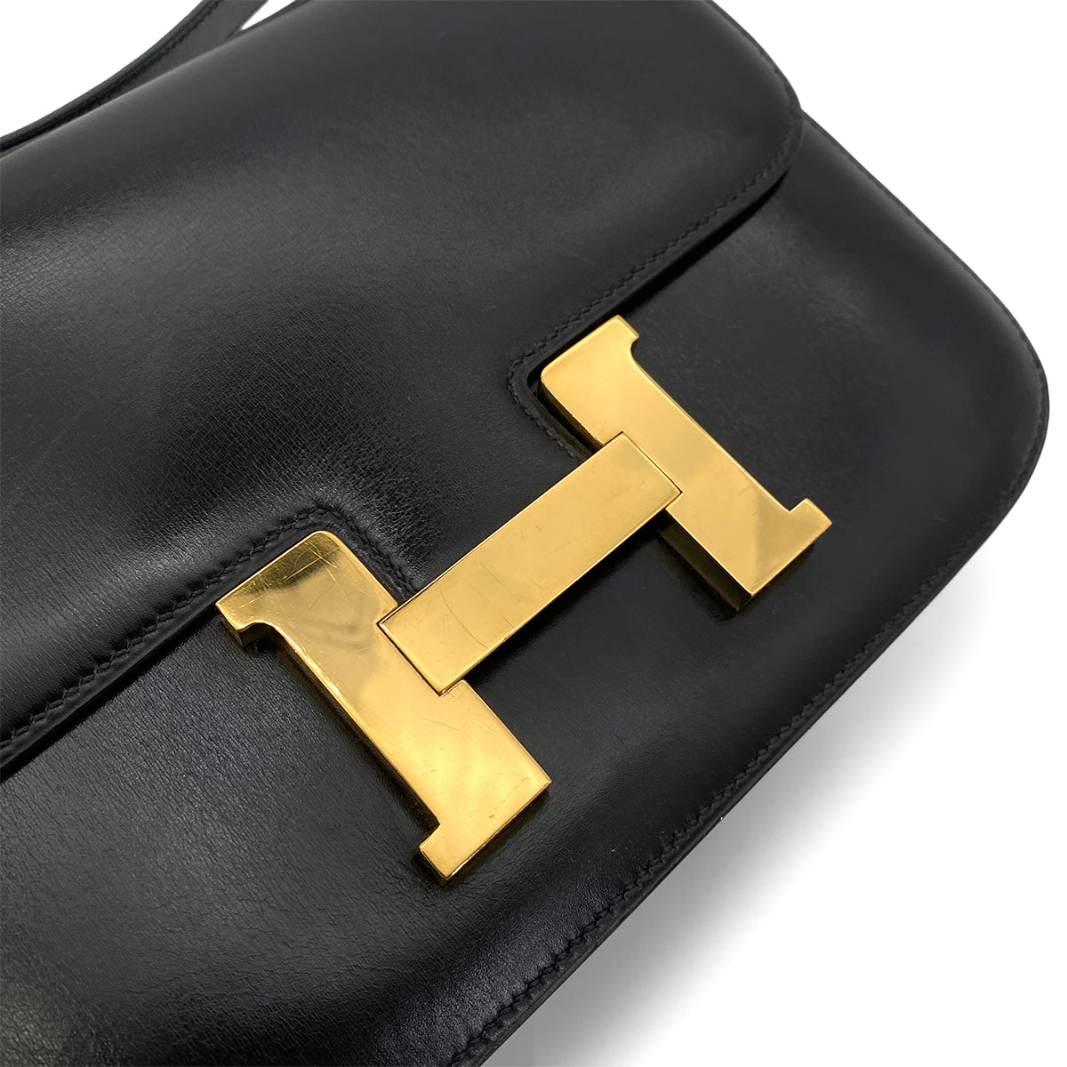 HERMES CONSTANCE BLACK BOXCALF SHOULDER BAG 〇J GHW 90253893