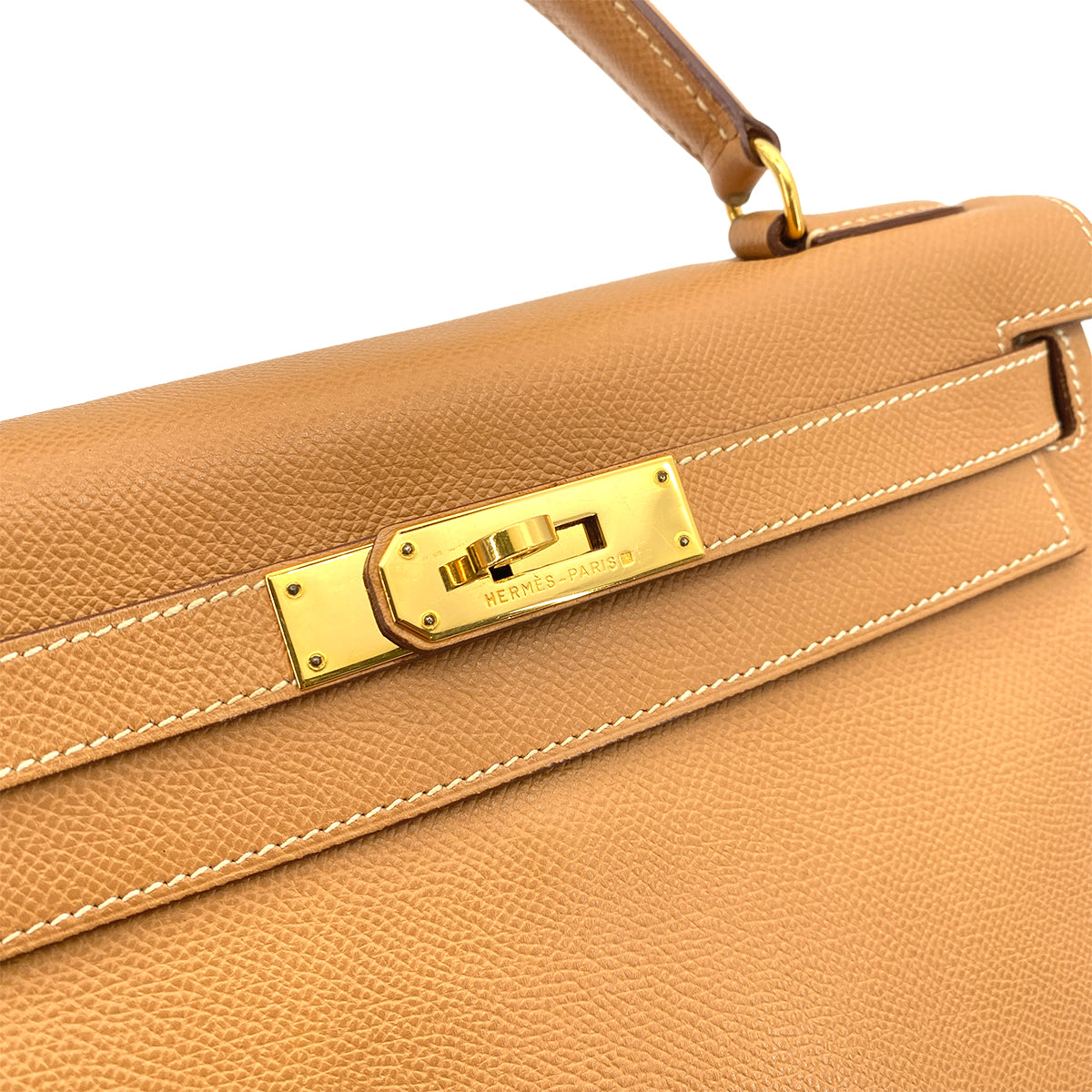 HERMES KELLY 28 SELLIER NATURAL COUCHEVEL HAND SHOULDER BAG 〇W GHW 90254694