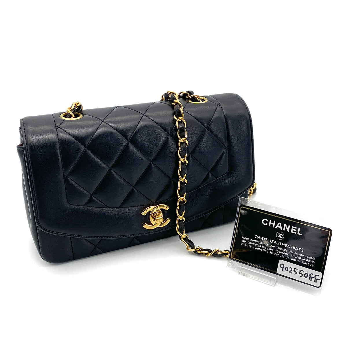 CHANEL VINTAGE DIANA SMALL CHAIN SHOULDER BAG BLACK LAMB SKIN 90255088