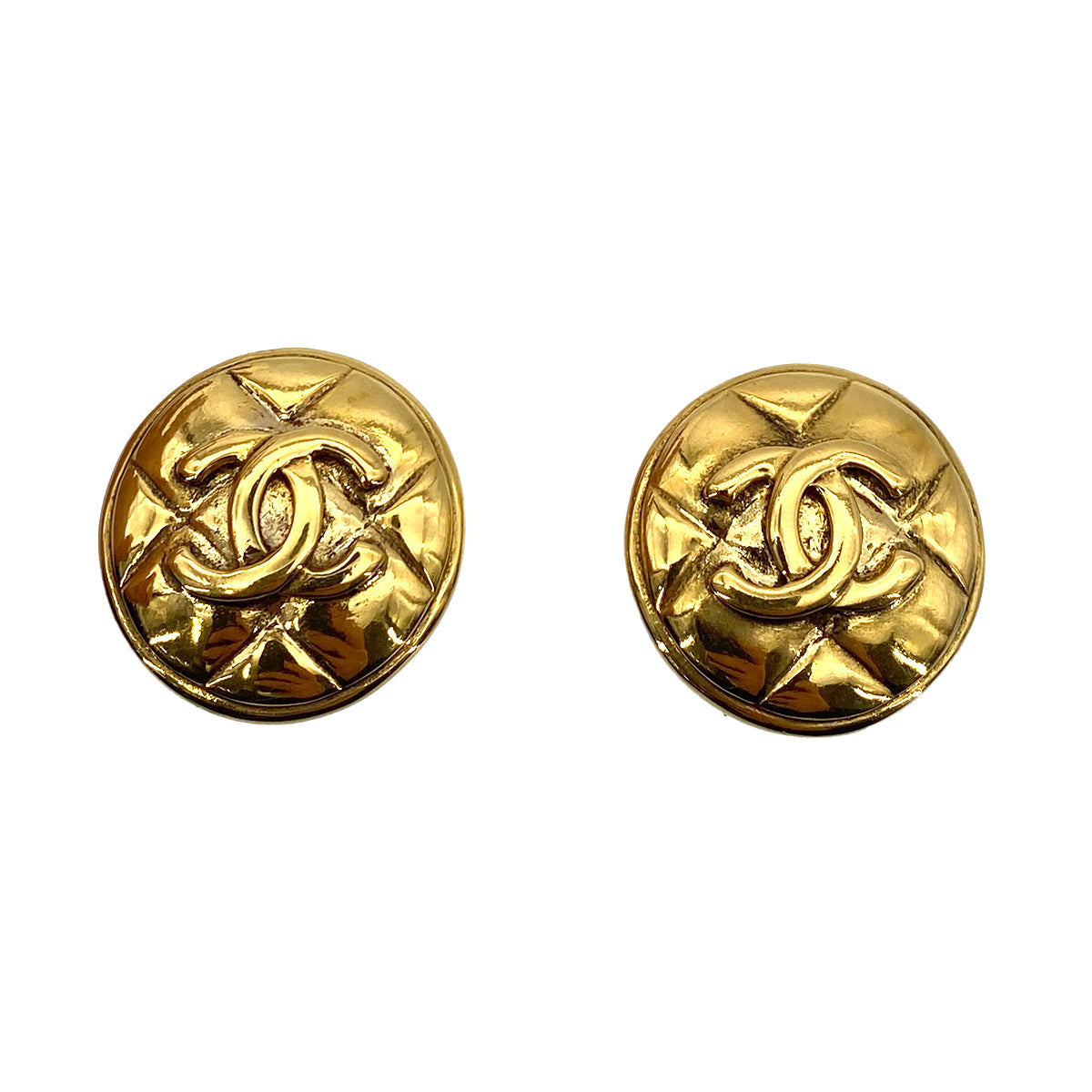 CHANEL VINTAGE EARRINGS MATELASSE ROUND COCOMARK ACCESSORY 90255121