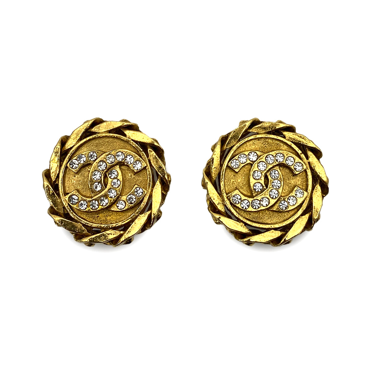 CHANEL VINTAGE EARRINGS ROUND COCOMARK RHINESTONE ACCESSORY 23 90255129