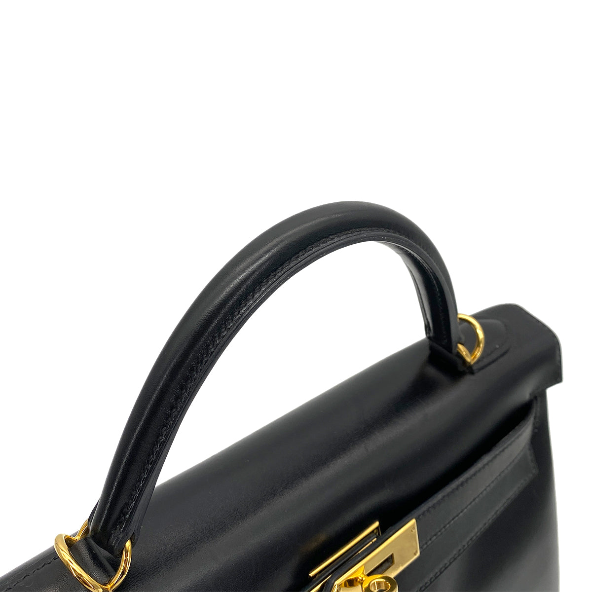 HERMES KELLY 32 RETOURNE BLACK BOXCALF HAND SHOULDER BAG □L GHW 90255379