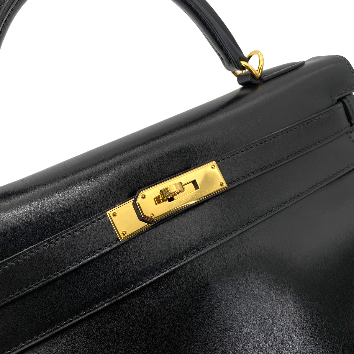 HERMES KELLY 32 RETOURNE BLACK BOXCALF HAND SHOULDER BAG □L GHW 90255379