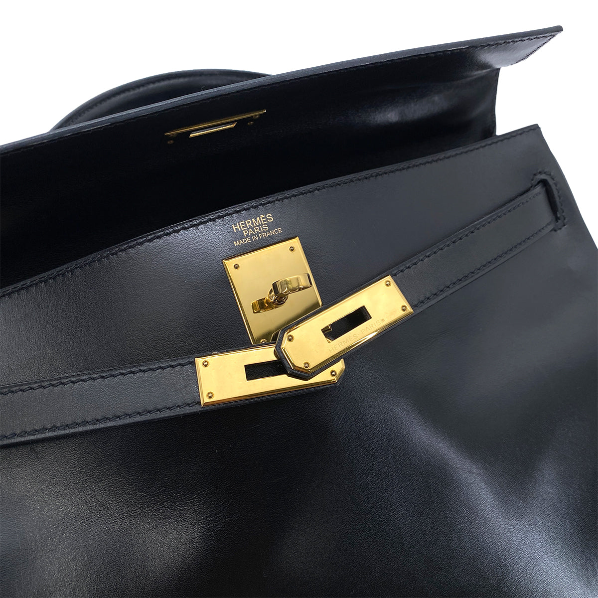 HERMES KELLY 32 RETOURNE BLACK BOXCALF HAND SHOULDER BAG □L GHW 90255379