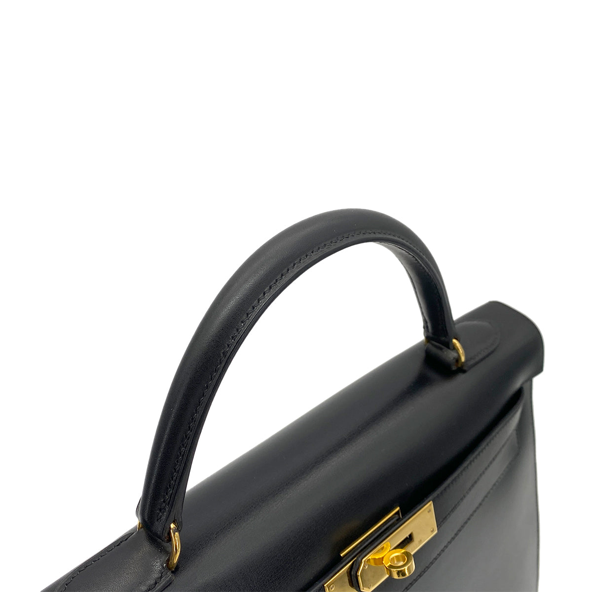 HERMES KELLY 32 SELLIER BLACK BOX CALF HAND SHOULDER BAG 〇Z 90255719