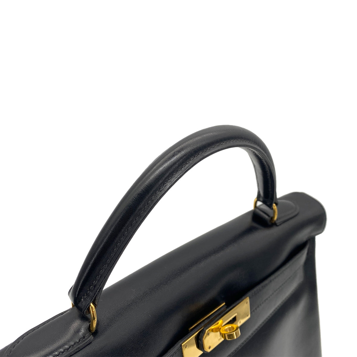 HERMES KELLY 32 RETOURNE BLACK BOXCALF HAND SHOULDER BAG 〇V GHW 90255764