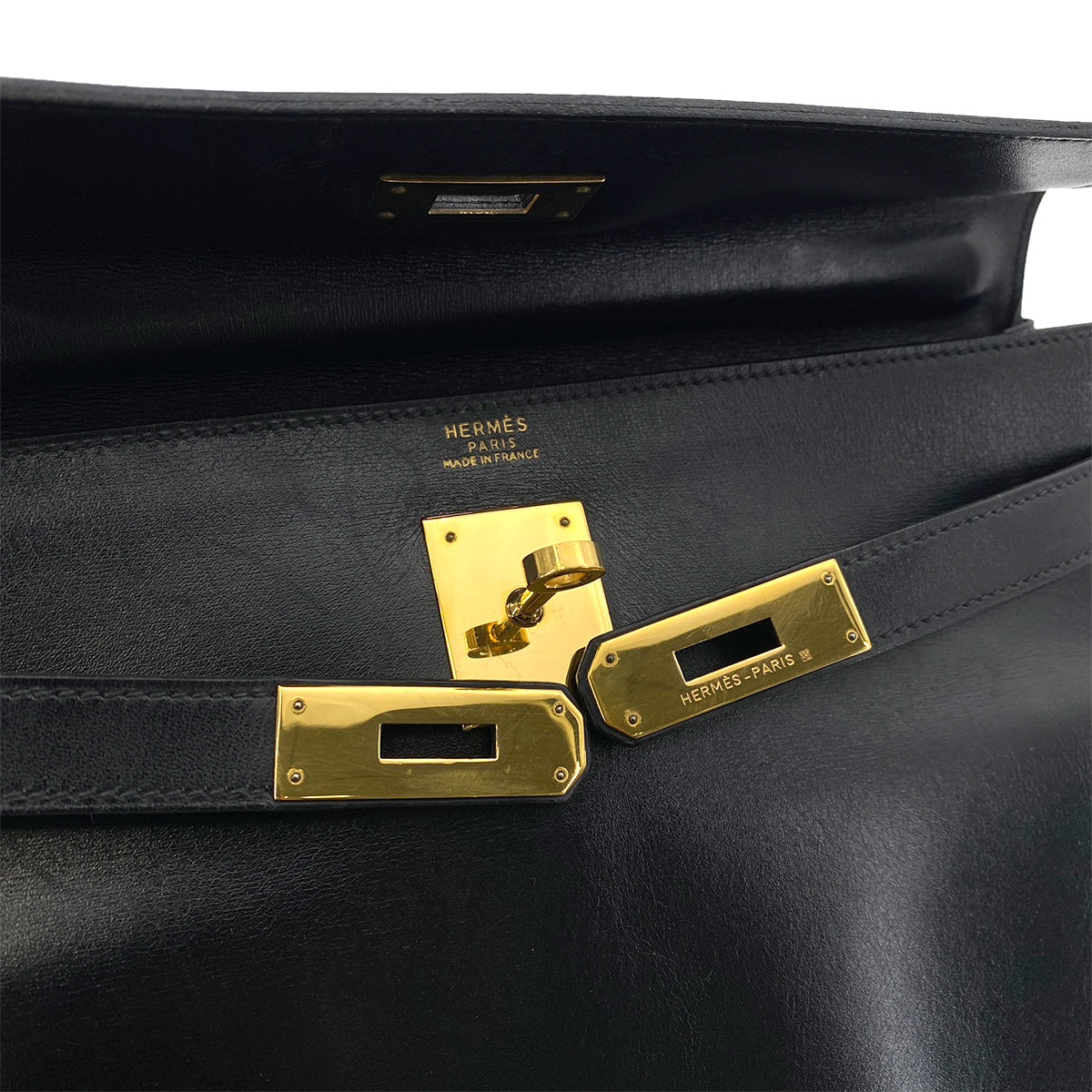 HERMES KELLY 32 RETOURNE BLACK BOXCALF HAND SHOULDER BAG 〇V GHW 90255764