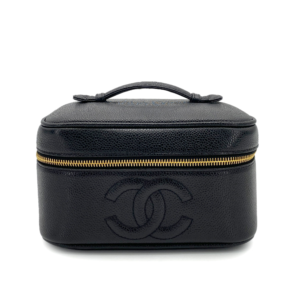 CHANEL VINTAGE VANITY HAND BAG BLACK CAVIAR SKIN 90255767