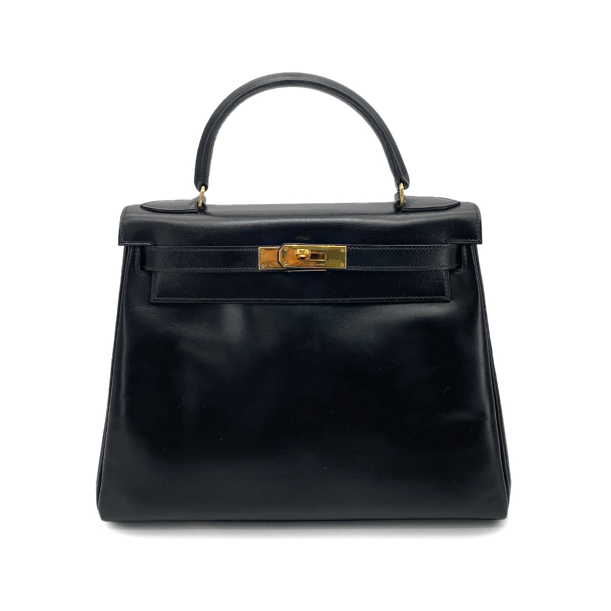 HERMES KELLY 28 RETOURNE BLACK BOXCALF HAND SHOULDER BAG 〇I GHW 90255773