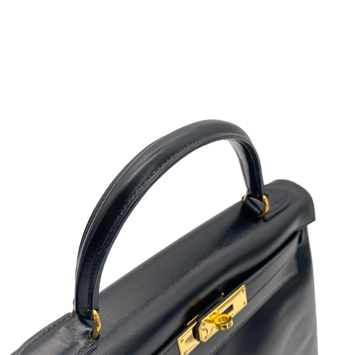 HERMES KELLY 28 RETOURNE BLACK BOXCALF HAND SHOULDER BAG 〇I GHW 90255773