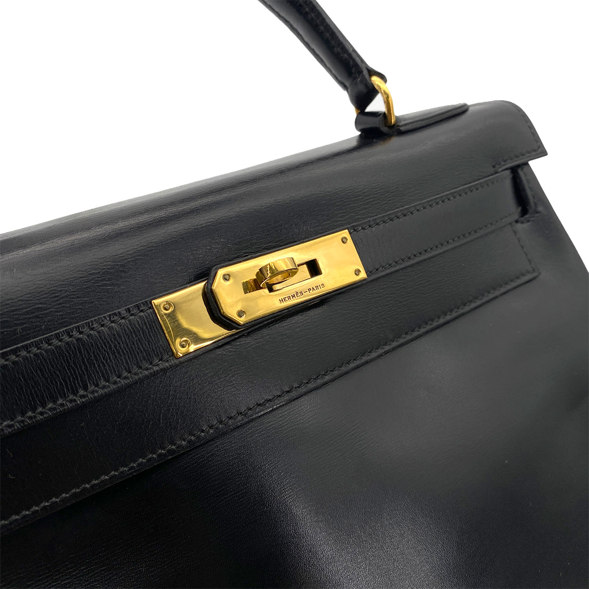 HERMES KELLY 28 RETOURNE BLACK BOXCALF HAND SHOULDER BAG 〇I GHW 90255773