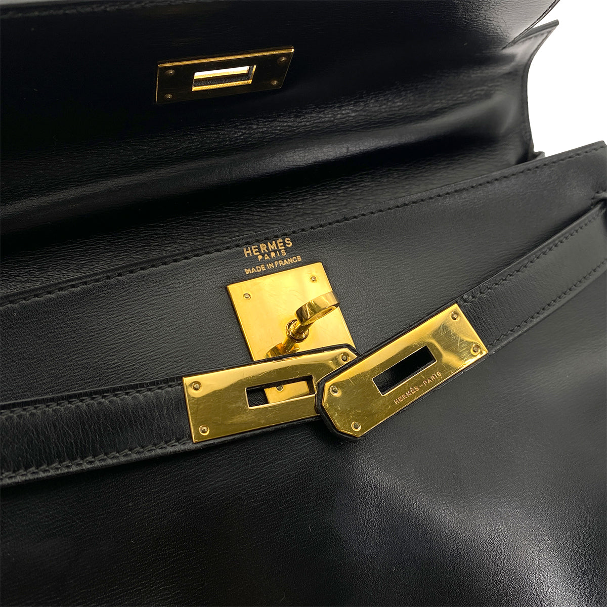 HERMES KELLY 28 RETOURNE BLACK BOXCALF HAND SHOULDER BAG 〇I GHW 90255773