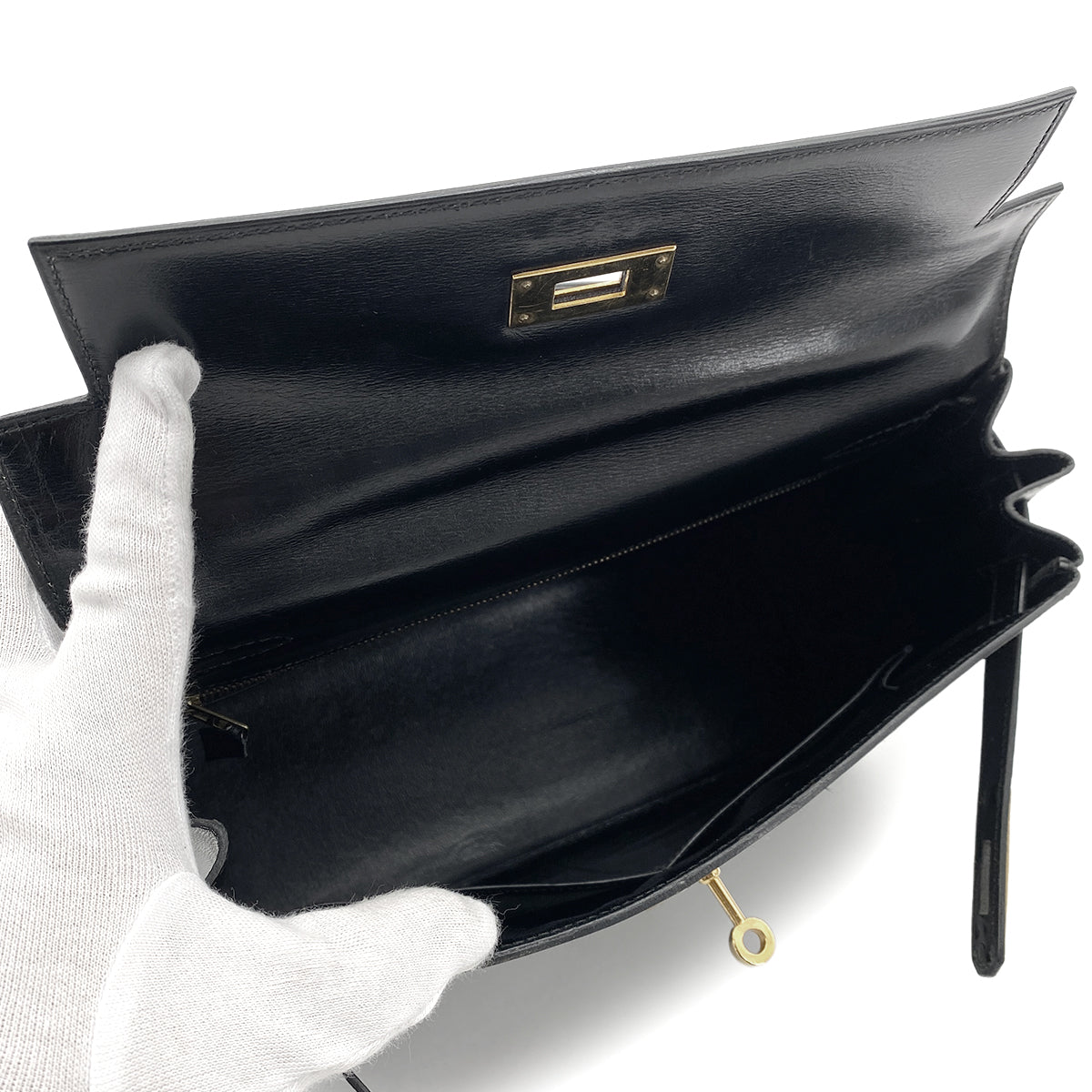 HERMES KELLY 28 RETOURNE BLACK BOXCALF HAND SHOULDER BAG 〇I GHW 90255773