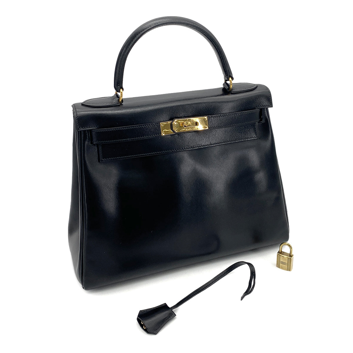 HERMES KELLY 28 RETOURNE BLACK BOXCALF HAND SHOULDER BAG 〇I GHW 90255773