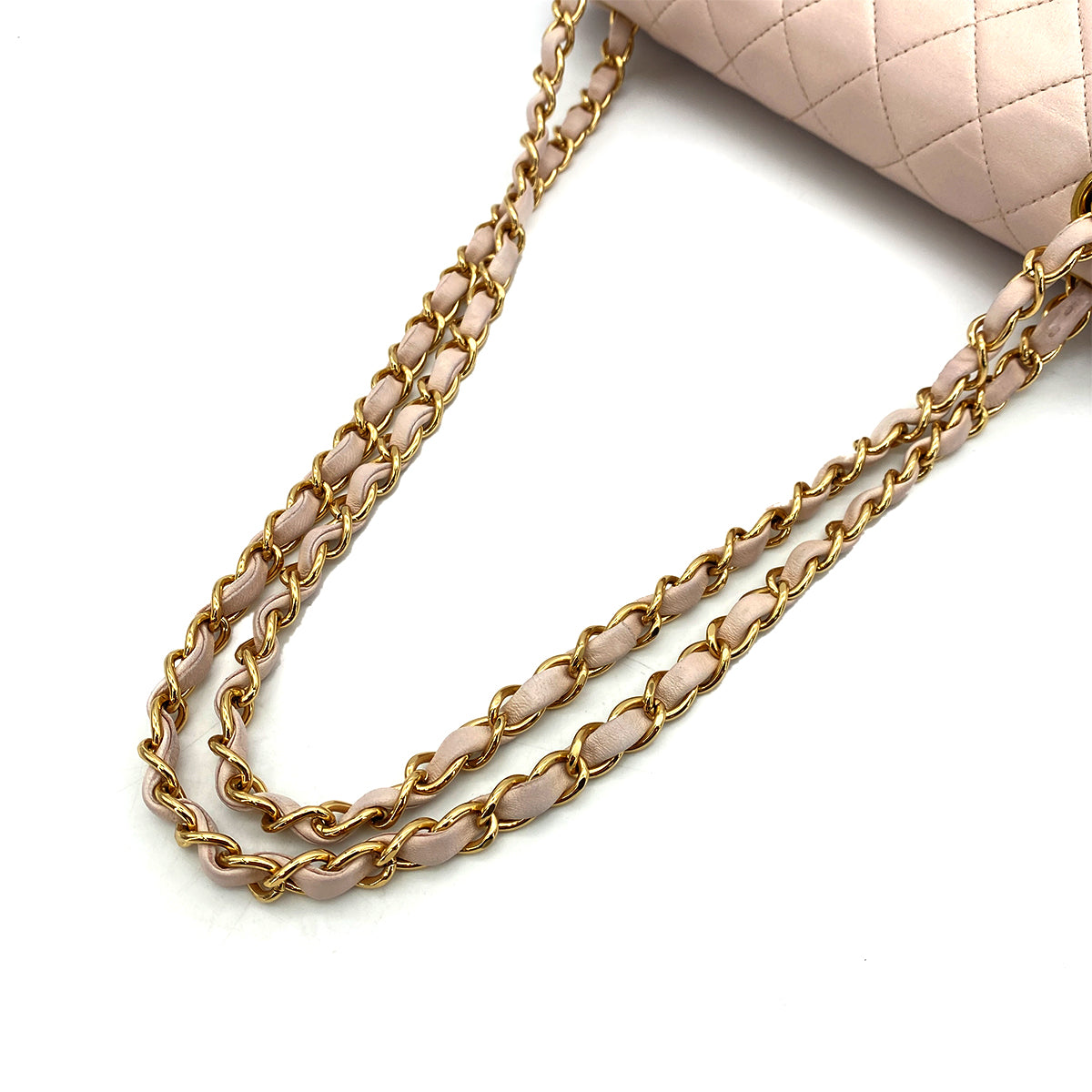 CHANEL VINTAGE CLASSIC FLAP MEDIUM CHAIN SHOULDER LIGHT PINK LAMB SKIN 90255864