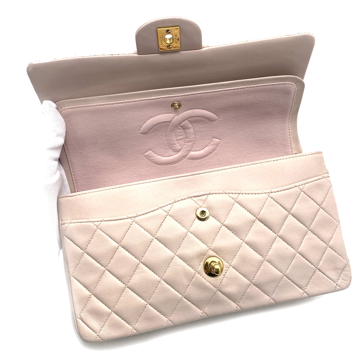 CHANEL VINTAGE CLASSIC FLAP MEDIUM CHAIN SHOULDER LIGHT PINK LAMB SKIN 90255864