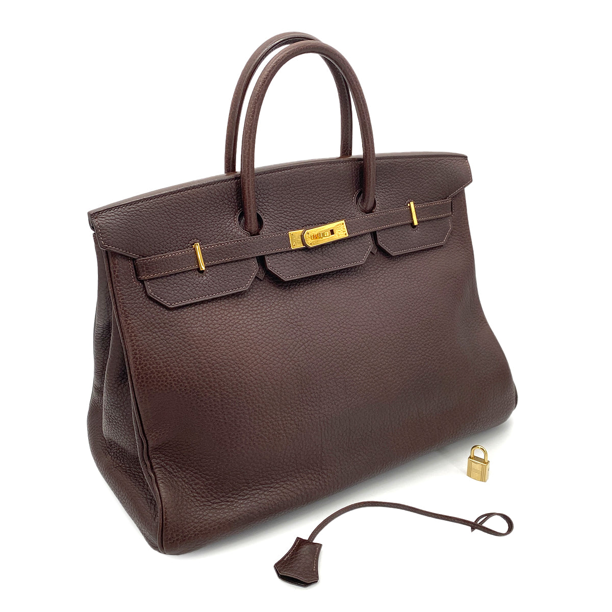 HERMES BIRKIN 40 BROWN TYPE FJORD HAND BAG □B 90255916