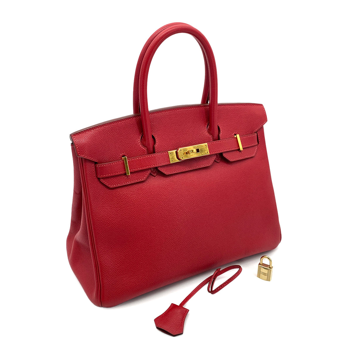 HERMES BIRKIN 30 ROUGE VIF COUCHEVEL HAND BAG □E GHW 90255917