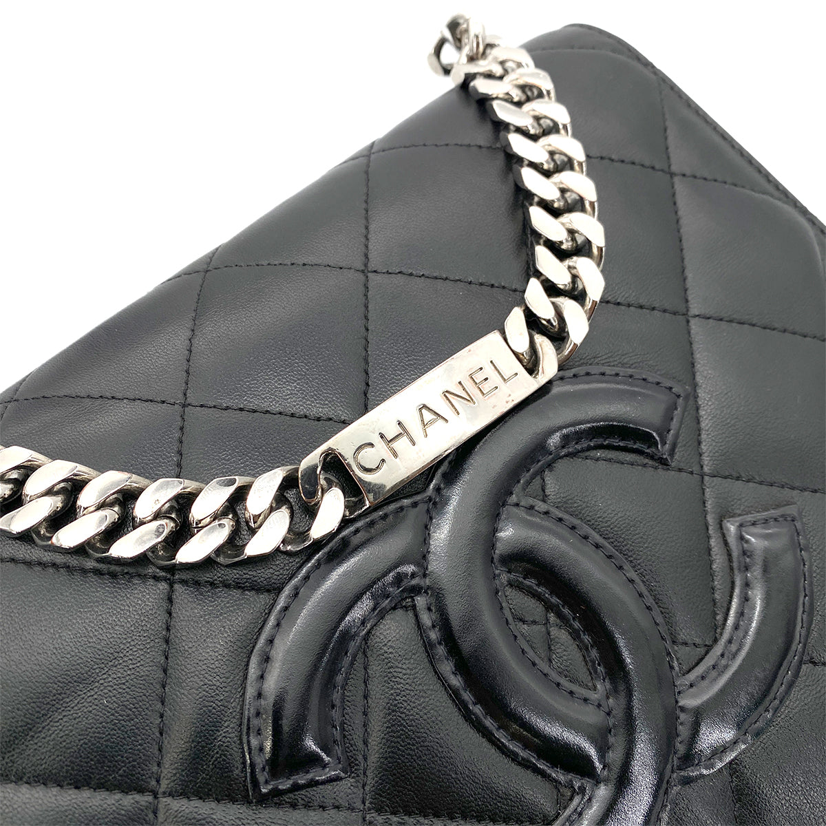 CHANEL VINTAGE MATELASSE CHAIN HAND BAG BLACK LAMB SKIN 90255919