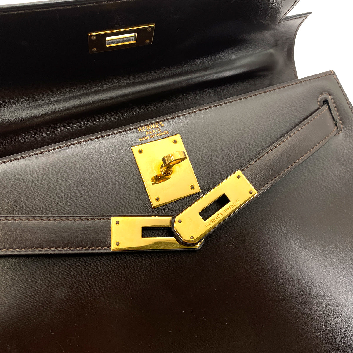 HERMES KELLY 28 SELLIER BROWN TYPE BOXCALF HAND SHOULDER BAG 〇R GHW 90255946