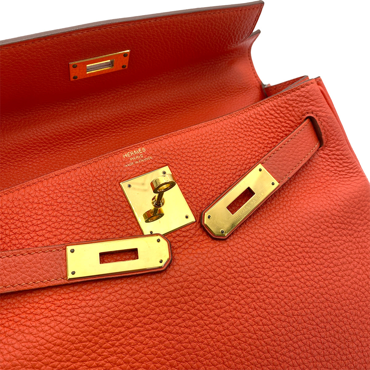 HERMES KELLY 28 RETOURNE ROUGE TOMATE TAURILLON CLEMENCE HAND SHOULDER BAG X GHW 90256406