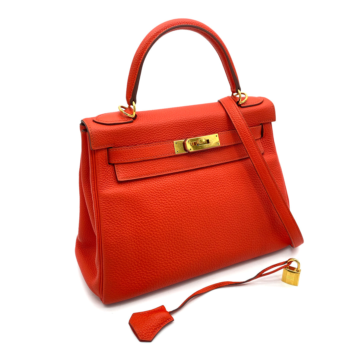 HERMES KELLY 28 RETOURNE ROUGE TOMATE TAURILLON CLEMENCE HAND SHOULDER BAG X GHW 90256406