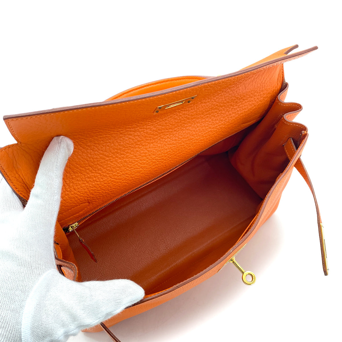 HERMES KELLY 32 RETOURNE ORANGE TOGO HAND SHOULDER BAG □G GHW 90256429