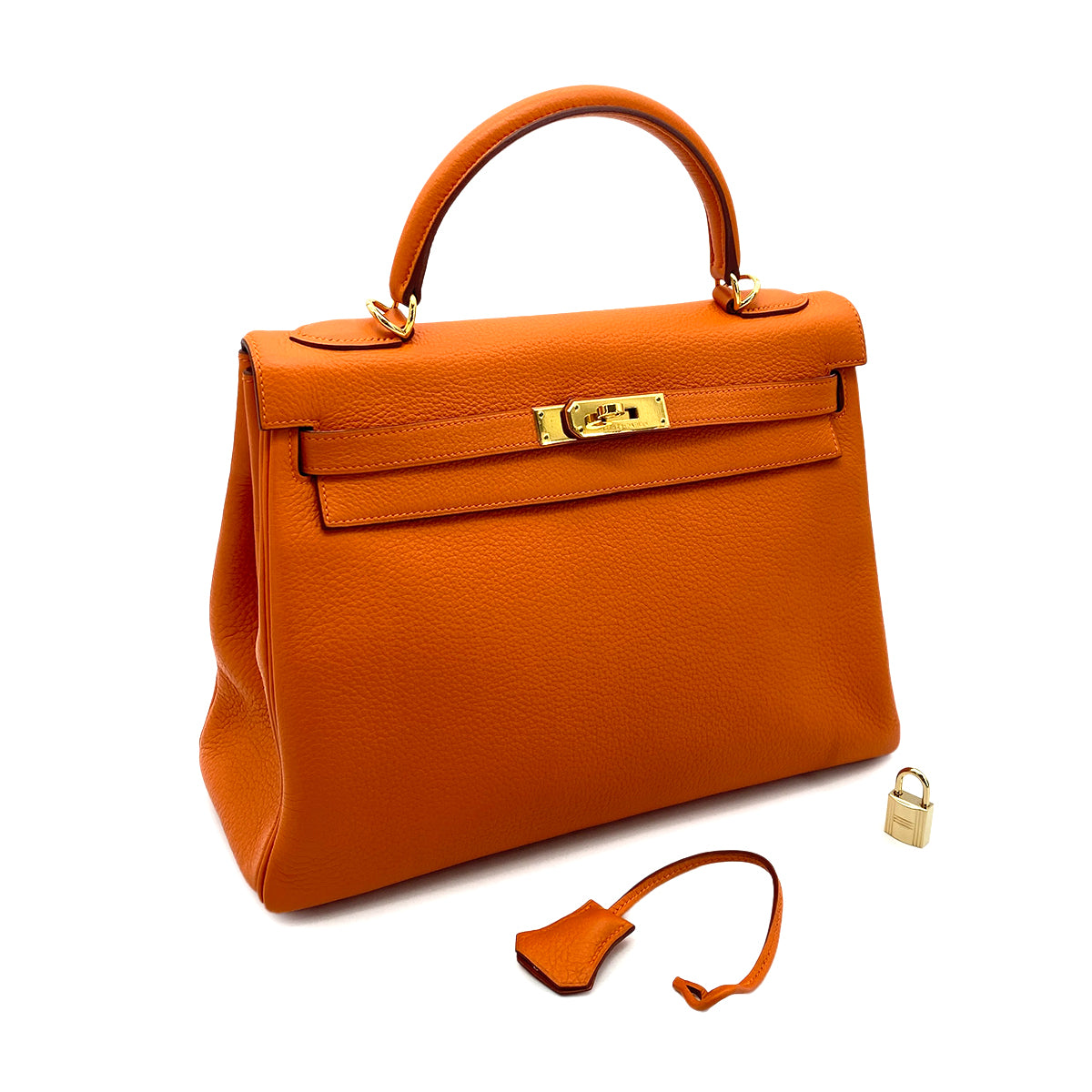 HERMES KELLY 32 RETOURNE ORANGE TOGO HAND SHOULDER BAG □G GHW 90256429