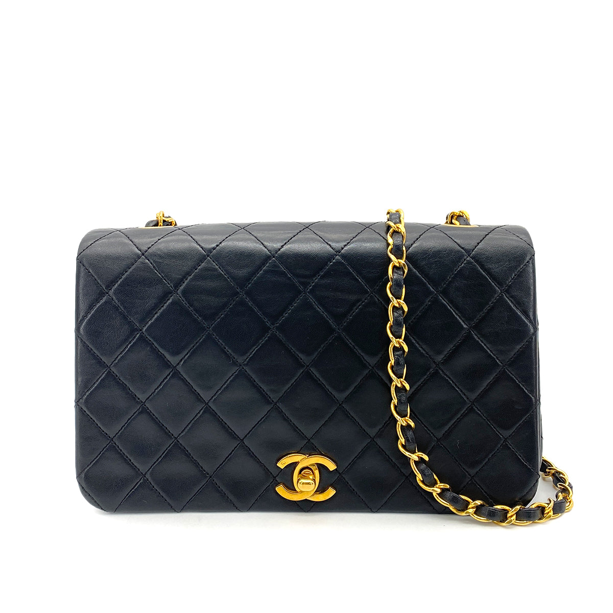 CHANEL VINTAGE FULL FLAP CHAIN SHOULDER BAG BLACK LAMB SKIN 90256453