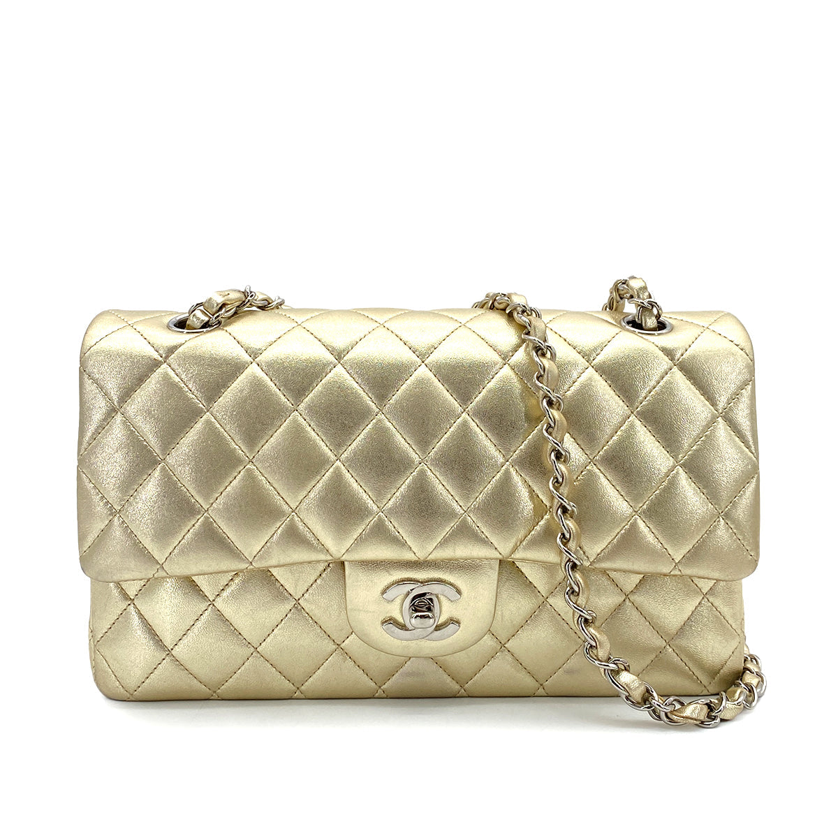 CHANEL VINTAGE CLASSIC FLAP MEDIUM CHAIN SHOULDER BAG GOLD LAMB SKIN 90256919