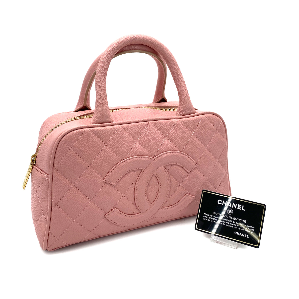 CHANEL VINTAGE MINI BOSTON HAND BAG PINK CAVIAR SKIN 90256929