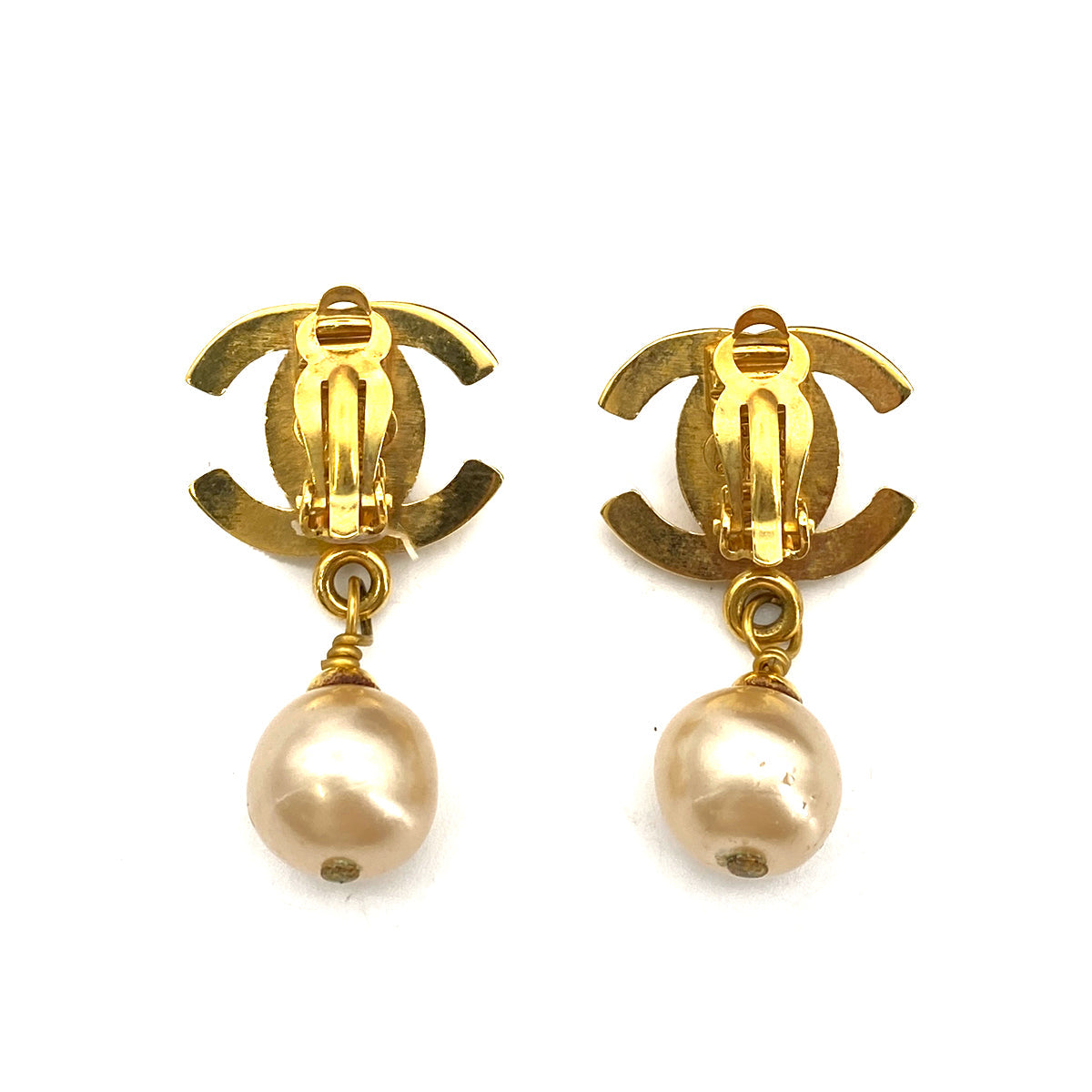 CHANEL VINTAGE EARRINGS TURN LOCK SWING PEARL ACCESSORY 96A 90256938