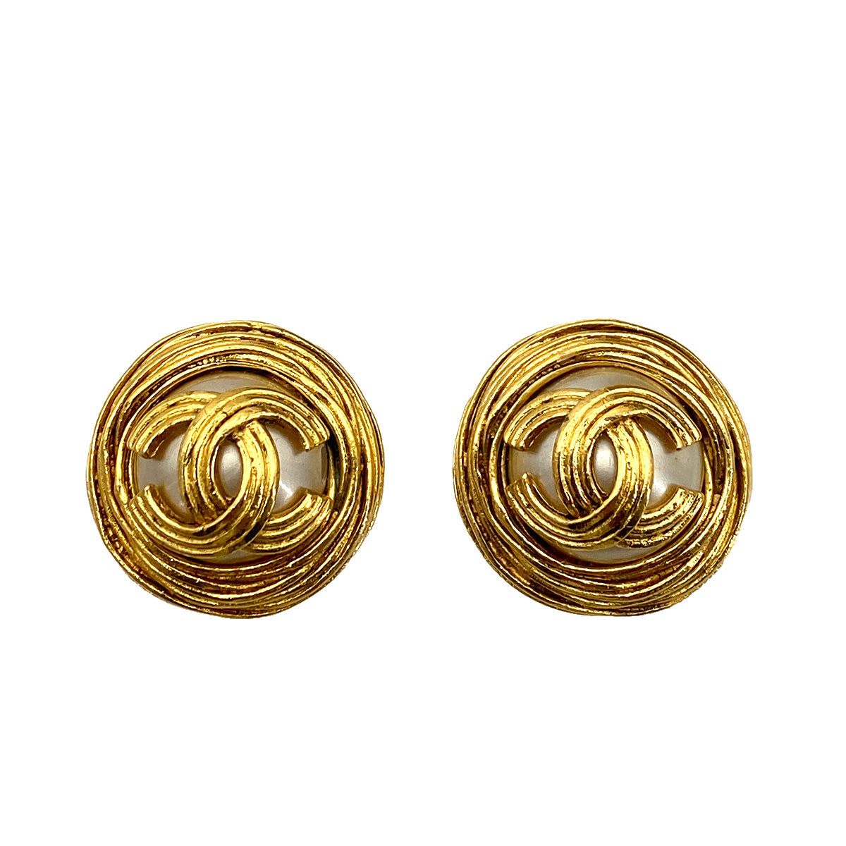 CHANEL VINTAGE EARRINGS ROUND COCOMARK PEARL ACCESSORY 94A 90256941